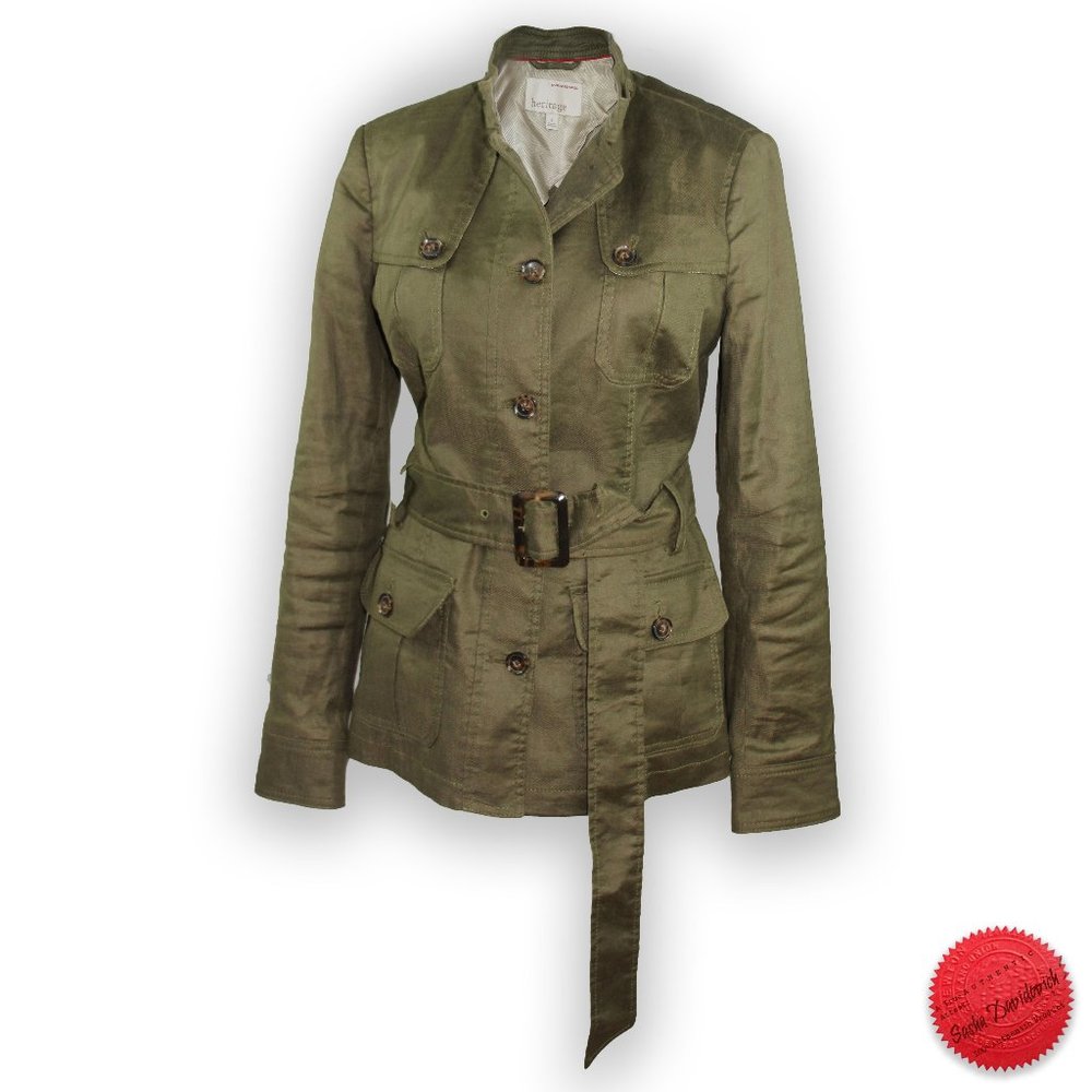 BANANA REPUBLIC women's HERITAGE green button linen military jacket Size S